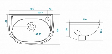 Santek. Умывальник Бриз-40 (П) 1WH110445 с одним отверстием, без постамента