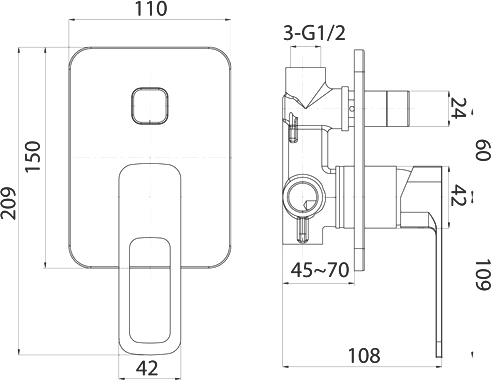 Смеситель Iddis Slide SLISB00i67 С ВНУТРЕННЕЙ ЧАСТЬЮ, для ванны с душем