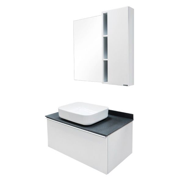 Милан-90 Тумба-умывальник белый глянец с серой столешницей, с раковиной COMFORTY T-Y9378