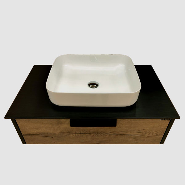 Кёльн-90 Тумба-умывальник дуб темный с черной столешницей c рак. COMFORTY T-Y9378