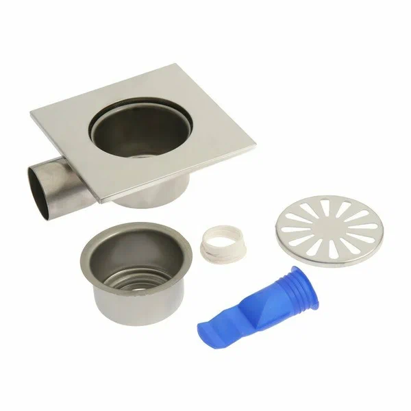 Трап для душа BAD021502 с горизонтальным выпуском 150х150 нержавеющая сталь TIM