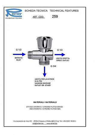 RR Кран проходной  259 1\2х3\4х1\2 рез Италия.