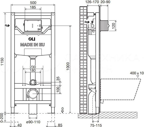Инсталляции для унитазов OLI Oli 120 Eco Sanitarblock pneumatic