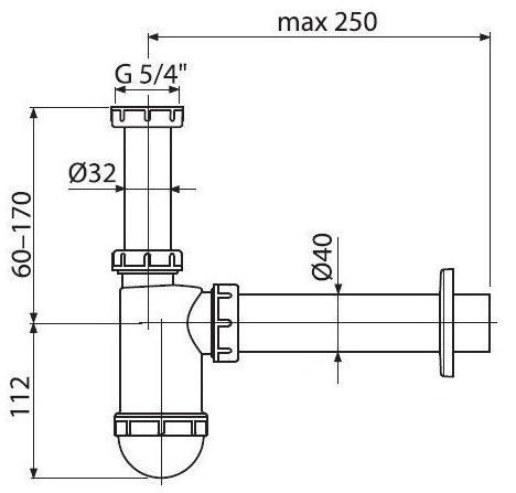 Сифон для умывальника d 40мм, с накидной гайкой 5/4  AG210522140 AlcaPlast
