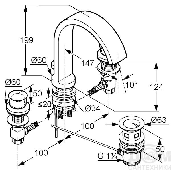 JOOP Смес.  Раковины на 3 отверстия
