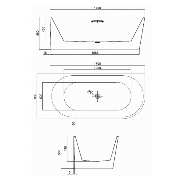 Comforty. Ванна акриловая белая BA 117L 1700*800*580мм