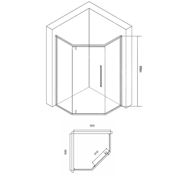 Душ. ограждение XL 197, прозрачное стекло 6мм, чёрный профиль, 900*900*1950