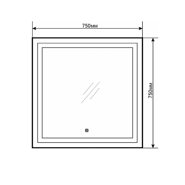 COMFORTY. Зеркало Квадрат-75 светодиодная лента, сенсор 750*750