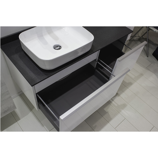 Милан-120 Тумба-умывальник белый глянец с серой столешницей, с раковиной COMFORTY T-Y9378
