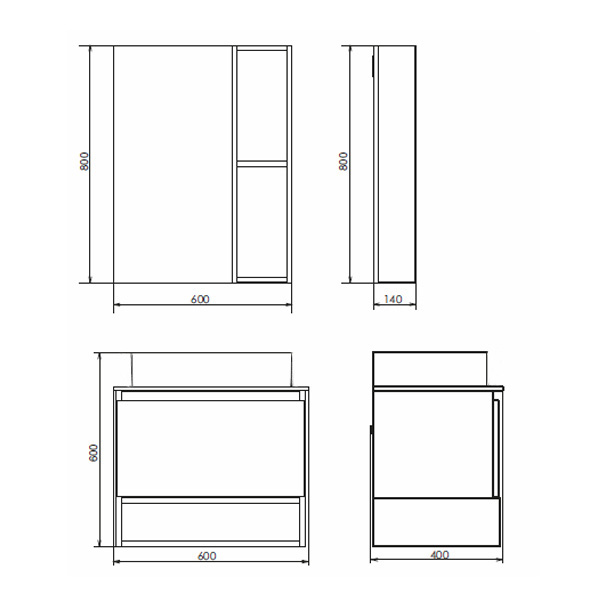 Прага-60 Тумба-умывальник  дуб белый с антрацитовой столешницей, с раковиной COMFORTY PZ-6068
