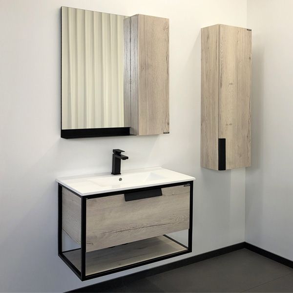 COMFORTY. Зеркало-шкаф Бонн-75 дуб дымчатый (Зеркало Короб 1+Шкаф к зеркалу Короб 2)