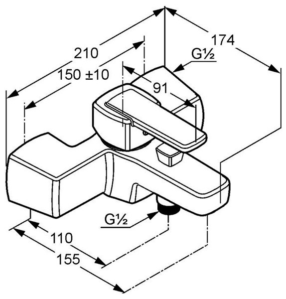 Q-BEO Смес. Ванны-душа без аксесуаров хром 504430575 KLUDI Германия