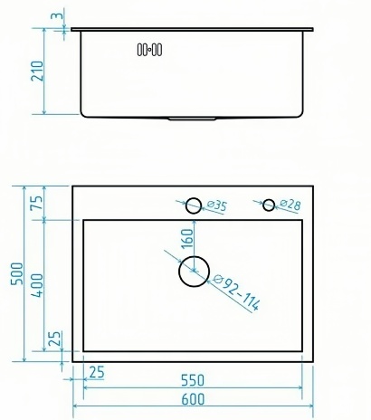 Мойка врезная AGATA GG6050-AR Оруженйный серый   60х50см. с круглым отверстием 3,0*1,0 глубина 220мм.  сифон, калайдер, дозатор.