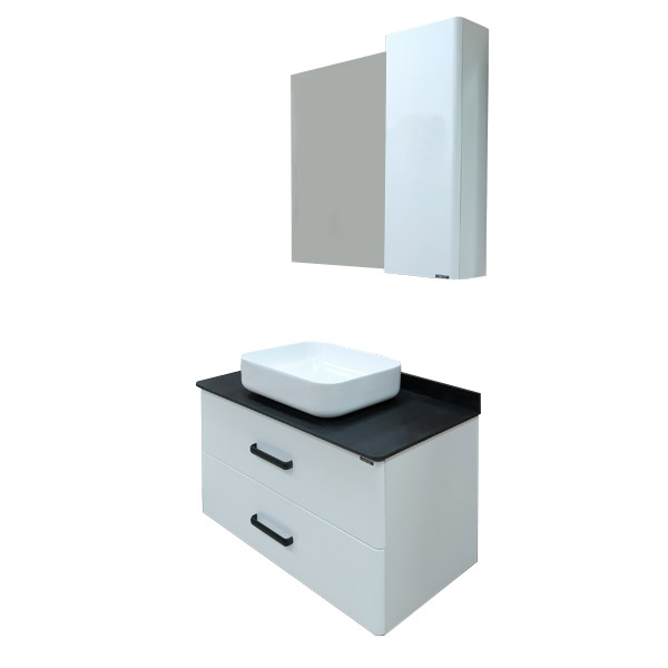 Амстердам-95 Тумба-умывальник белая с черной столешницей, с раковиной COMFORTY T-Y9378