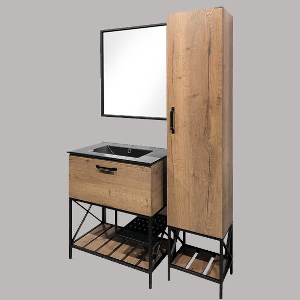 COMFORTY. Тумба-умывальник Бредфорд-75 дуб темный с раковиной COMFORTY 75E черная матовая