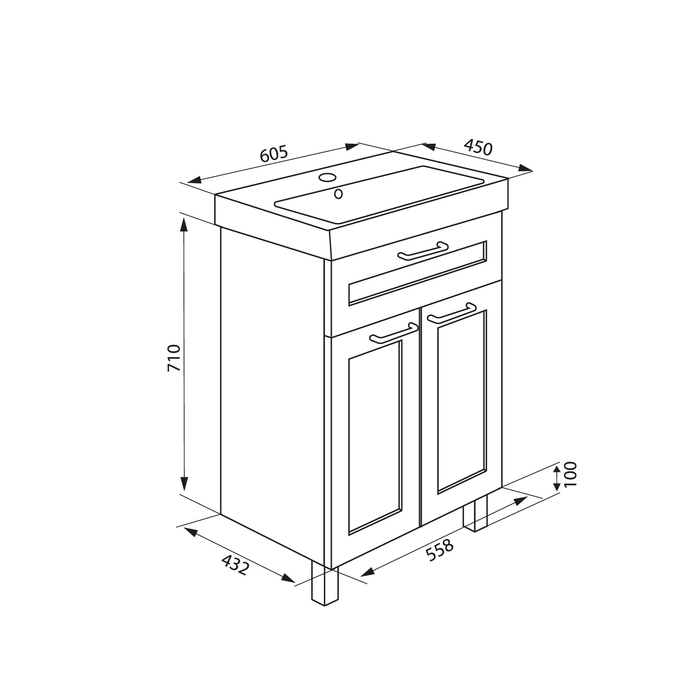 Тумба с умывальником, напольная, 60 см, белая/под дерево, New Sena, IDDIS, NSE60W2i95K Тумба с умывальником, напольная, 60 см, белая/под дерево, New Sena, IDDIS, NSE60W2i95K