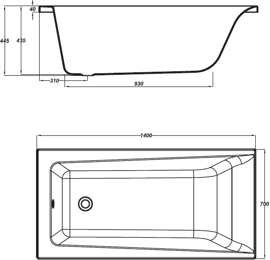 LORENA Ванна прямоугольная 140*70 ультра белый без ножек  Cersanit