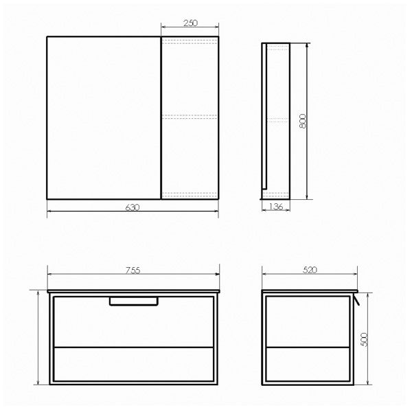COMFORTY. Тумба-умывальник Бонн-75 дуб темный с  раковиной COMFORTY 75E черная матовая