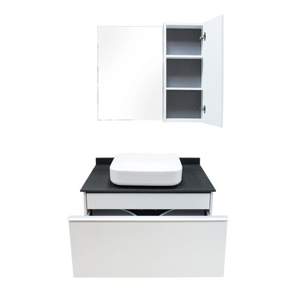 Милан-90 Тумба-умывальник белый глянец с серой столешницей, с раковиной COMFORTY T-Y9378