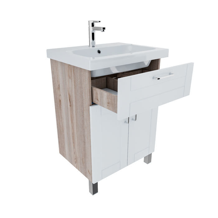 Тумба с умывальником, напольная, 60 см, белая/под дерево, New Sena, IDDIS, NSE60W2i95K Тумба с умывальником, напольная, 60 см, белая/под дерево, New Sena, IDDIS, NSE60W2i95K