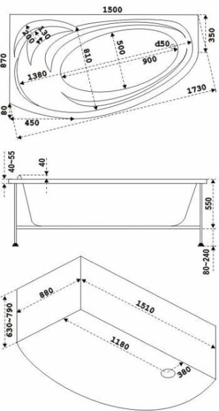 Ванна  ФЭНТАЗИ Левая 1500х880