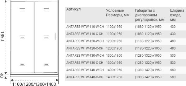 Душевая дверь в нишу Good Door Antares WTW-130-C-CH