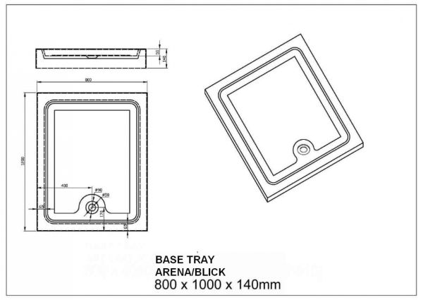 Душевой поддон (ARENA) Правый 1000*800*140