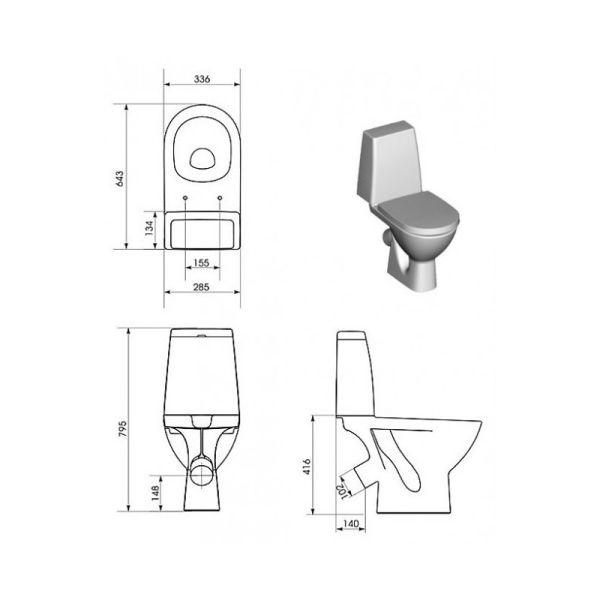 Cersanit. Унитаз-компакт GRANTA 031, косой выпуск, сиденье дюропласт с микролифтом easy off, 2-реж. арматура