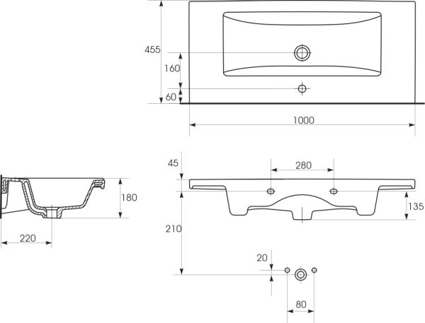 СОМО 100 Раковина встраиваемая 1отверстие 100*45,5 Cersanit