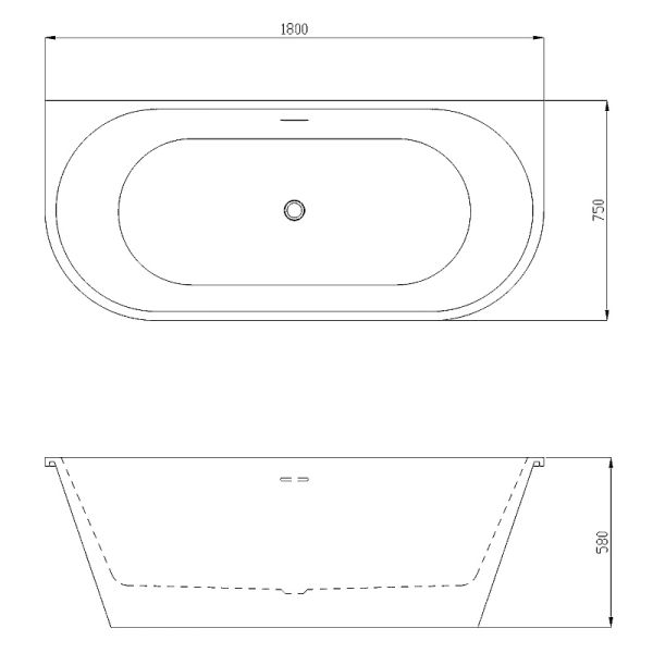 Ванна акриловая 1800x750x580 мм пристенная, в комплекте с сифоном и металлической рамой ELC18075