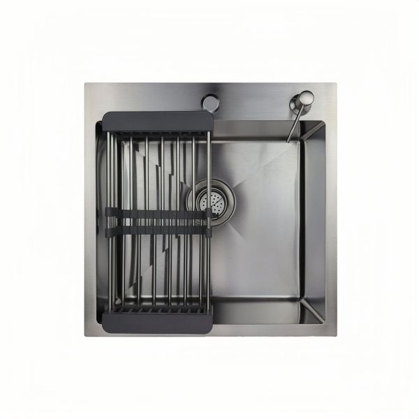 Мойка врезная AGATA C5050-AR Сатин 50х50 см с круглым отверстиемтолщина 1,0 мм, глубина 220 мм сифон, каландер, дозатор