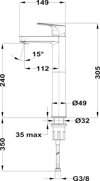 Тека-MANACOR смеситель для умывальника-чаши,керам.картридж 35 мм, без донного клапана