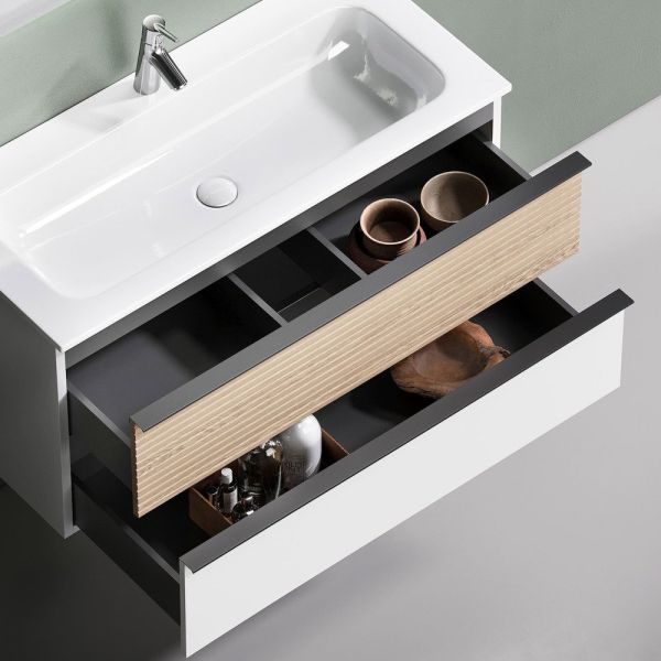 Тумба подвесная Delta, Дуб светлый/белый 995х445х500, под раковину Sancos