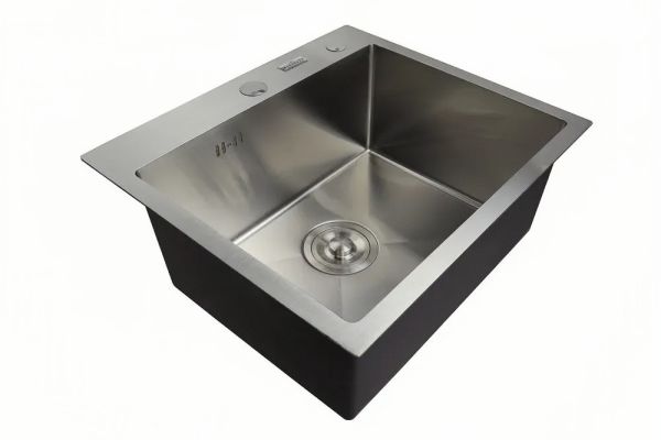 Мойка врезная AGATA C5044-AR Сатин 50х44 см с круглым отверстием толщина 1,0 мм, глубина 220 мм сифон, каландер, дозатор