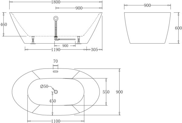 Ванна акриловая BelBagno 1800x900x600  BB68-1800