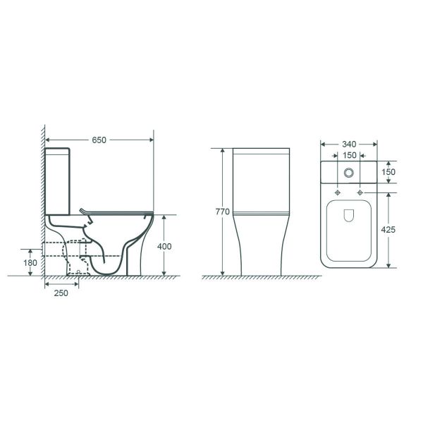 FRETTA SQUARE Унитаз напольный безободковый  с бачком и сиденьем микролифт. Размер 650x340x770 мм Azario