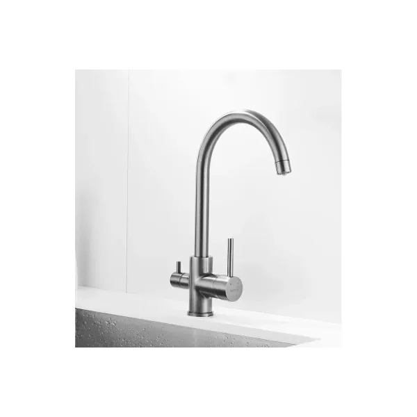 Смеситель для кухни Shevanik S128T с подключением фильтра питьевой воды Оружейная сталь