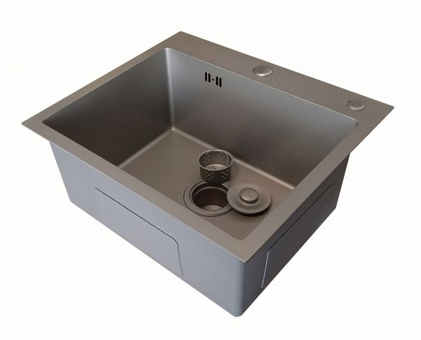 Мойка врезная AGATA GG6050-AR Оруженйный серый   60х50см. с круглым отверстием 3,0*1,0 глубина 220мм.  сифон, калайдер, дозатор.