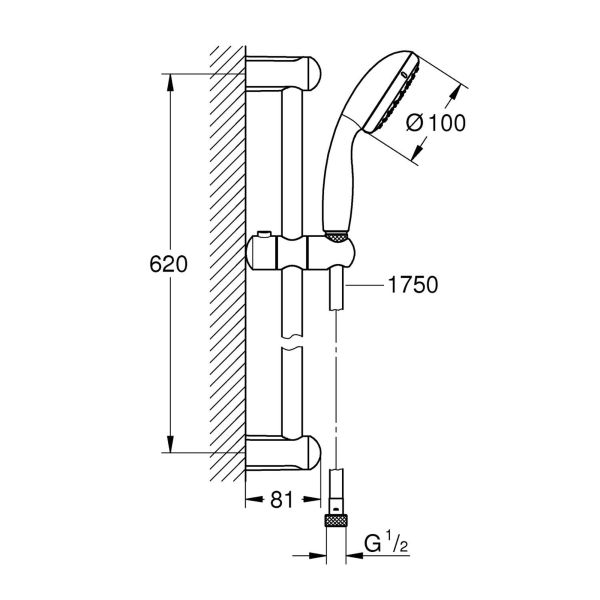 GROHE Tempesta New  Душевой гарнитур 27924001 штанга 620мм