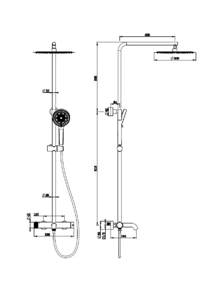 KERN 5049 Matt Gold Душевая система с смесителем и верхней лейкой