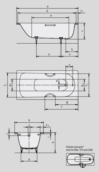 Стальная ванна Kaldewei SANIFORM PLUS Mod.373-1, размер 1700*750*410, AntiSlip, Easy clean, alpine white, без ножек