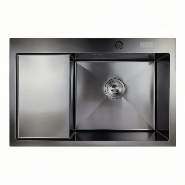 Мойка врезная AGATA C7851R-R Сатин 78х51 см с круглым отверстием 1,0 мм, глубина 220 мм сифон, каландер, дозатор