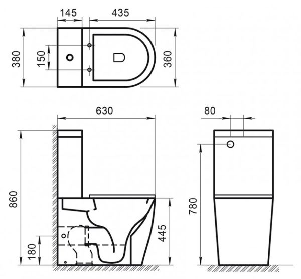 Унитаз-компакт BelBagno Etna BB2157CPR безободковый, P-trap с крышкой-сиденьем BB2111SC