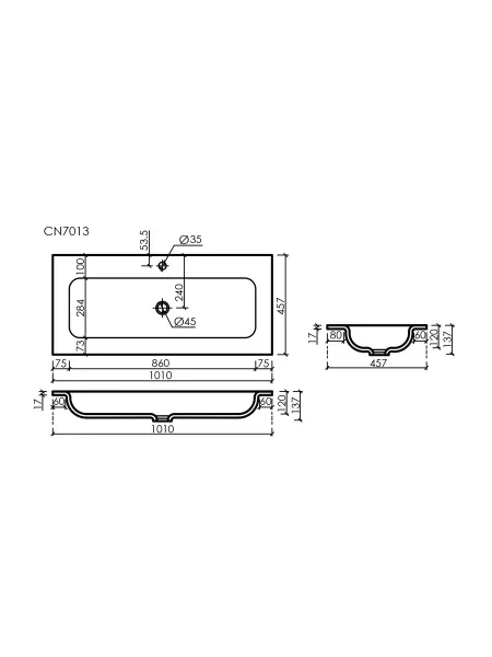 Раковина Ceramica Nova накладная Grace CN7013 прямоугольная, с отверстием под смеситель, 1010*457*137 мм, цвет белый  Sancos
