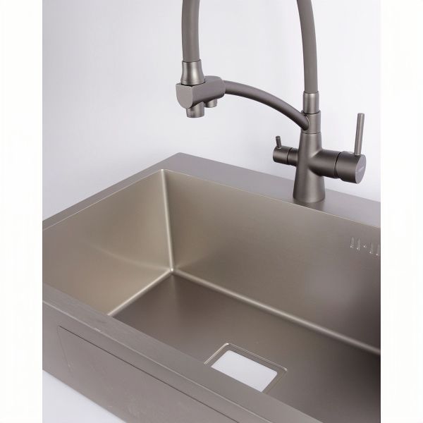 Мойка врезная AGATA GG6045-AS Оружейный серый 60х45 см сквадратным отверстием 3,0 х 1,0 мм, глубина 210 мм сифон, коландер,дозатор