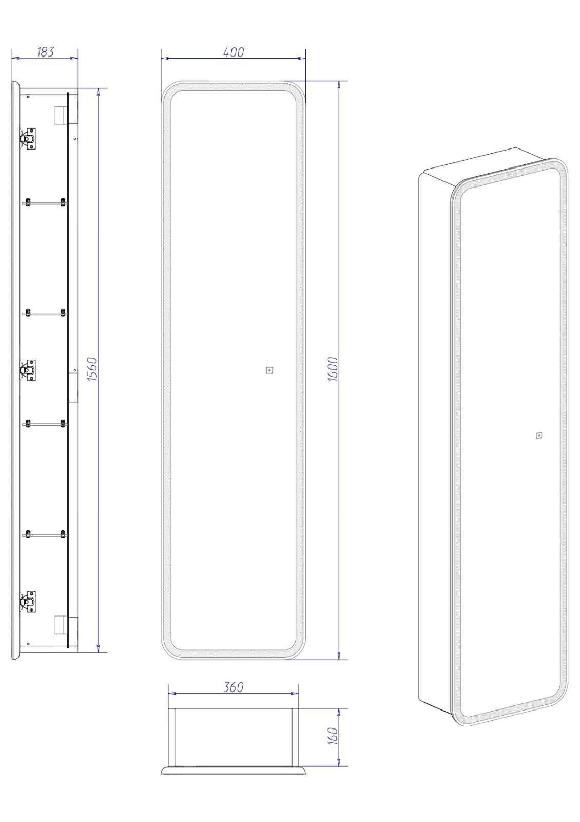 Зеркало-пенал Lorenzo LED 400х1600 универсальный с сенсором ЗЛП967