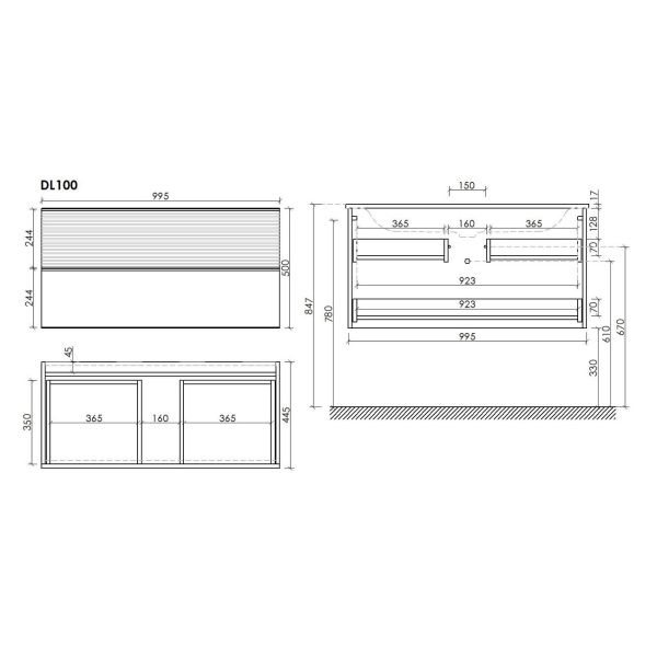 Тумба подвесная Delta, Дуб светлый/белый 995х445х500, под раковину Sancos