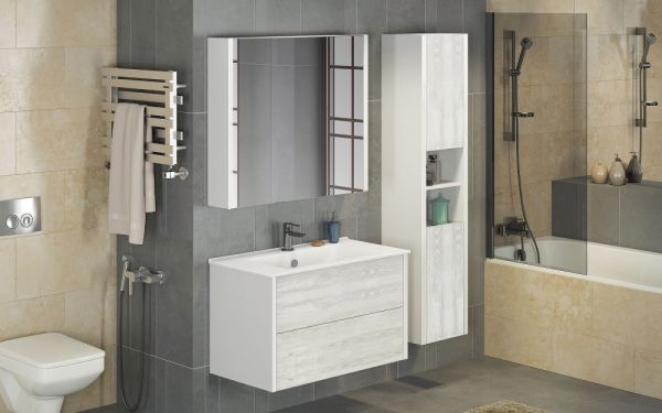 COMFORTY. Тумба-умывальник Женева-90 дуб белый с раковиной COMFORTY 90E
