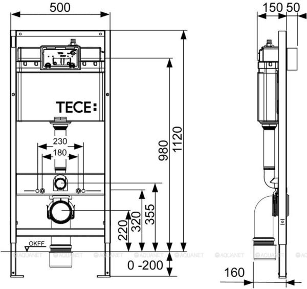 Инсталляция с кнопкой TECE Base 9400413 цвет белый, крепление к полу и стене, с шумоизоляцией