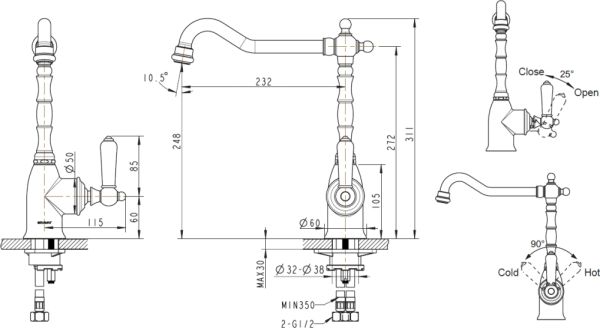 Art-River Смеситель для Кухни высокий поворотный F775109C  BRAVAT